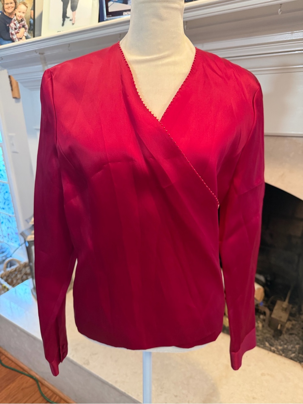 Talbots Deep Red or Rust 100% Silk Wrap Blouse size 12